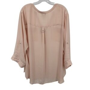 Torrid Women 3X Peach Blouse Long Sleeves Pockets Sheer Roll Tabs Business Wear